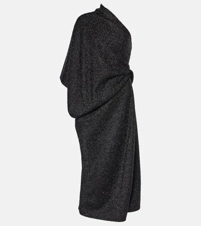 The Row Dorota Draped Lamé Midi Dress In Blk Black