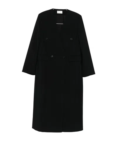 The Row Double-breasted Coat In Black