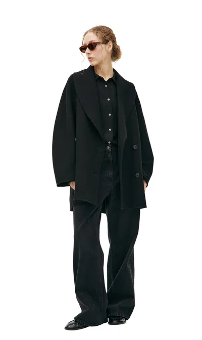 The Row Double-breasted Wool Coat In Black
