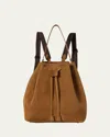 The Row Drawstring Backpack In Suede In Brown