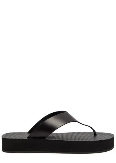 The Row Dune Flatform Leather Sandals In Black