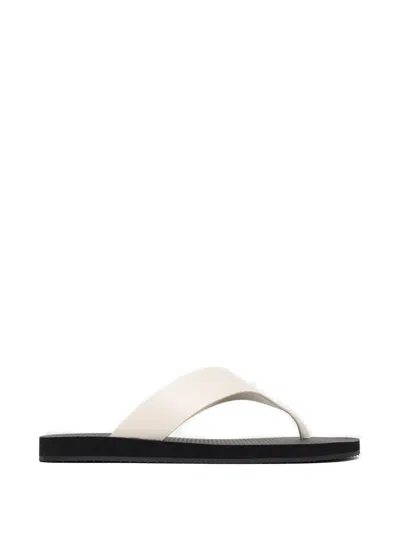 The Row Dune Leather Flip Flops In White