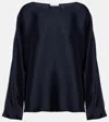 The Row Dylia Silk Satin Blouse In Blue