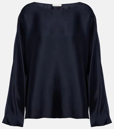 The Row Dylia Silk Satin Blouse In Blue