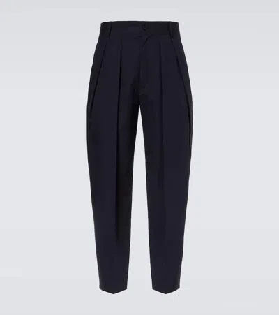 The Row Dyon Pleated Cotton Tapered Pants In Blue