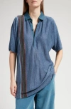 The Row Eddie Oversized Striped Linen Shirt In Blue Shade