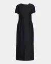The Row Edmonia Short-sleeve Cotton-silk Midi Dress In Black