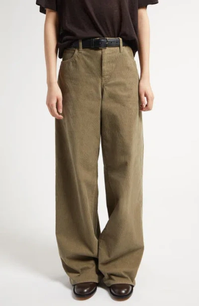 The Row Eglitta Stretch Corduory Wide Leg Pants In Khk - Khaki