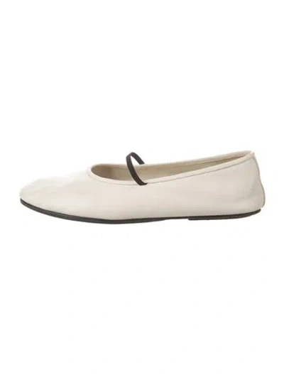 Pre-owned The Row Elastic Leather Mary Jane Flats In White