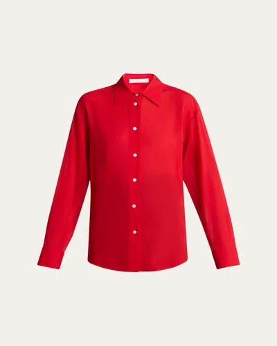 The Row Elia Button Down Silk Blouse In Red