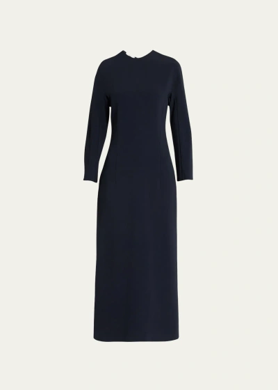 The Row Elia Long-sleeve Viscose Dress In Dark Navy