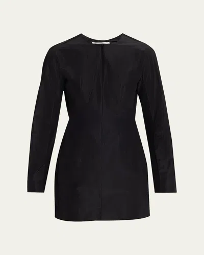 The Row Elione Long-sleeve Silk Taffeta Top In Black