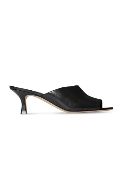 The Row Ella Leather Kitten Mules In Black