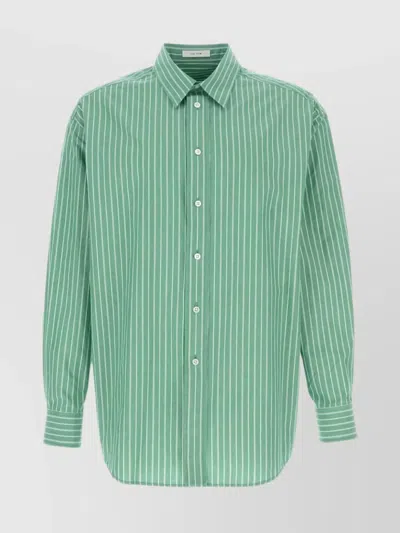 The Row Embroidered Cotton Shirt Long Sleeves In Green