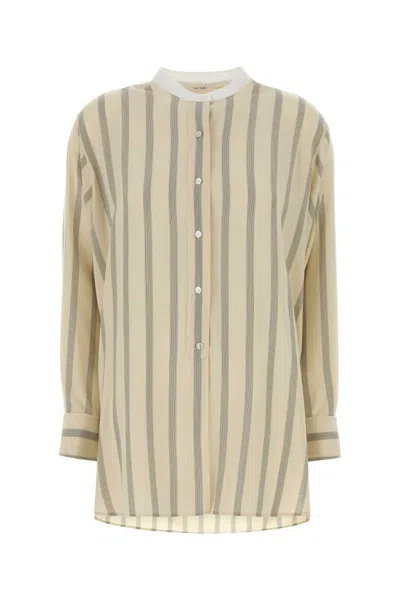 The Row Embroidered Silk Falco Shirt In Yellow