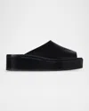 The Row Emi Glossed-leather Platform Slides In Black