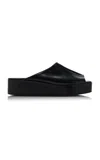 The Row Emi Glossed-leather Platform Slides In Black