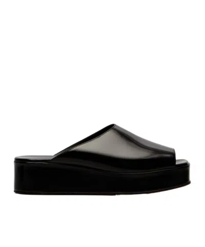 The Row 20mm Emi Flatform Patent Leather Wedges In Black