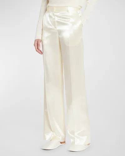 The Row Encore Mid-rise Satin Straight-leg Pants In White