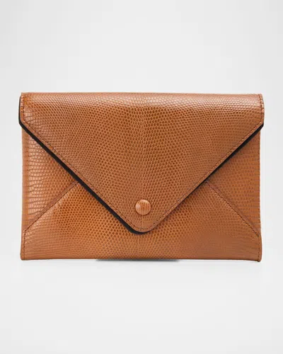 The Row Envelope Flap Clutch Bag In Embossed Leather In Brown