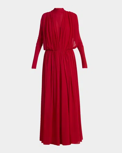 The Row Erald Draped Long-sleeve Maxi Dress In Red