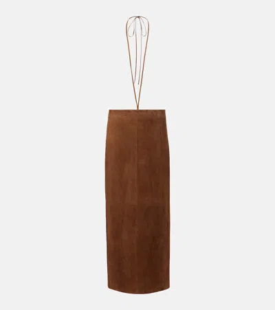 The Row Erina Suede Pencil Skirt In Brown