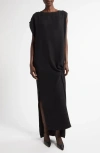 The Row Esmee Asymmetric Silk Column Gown In Black