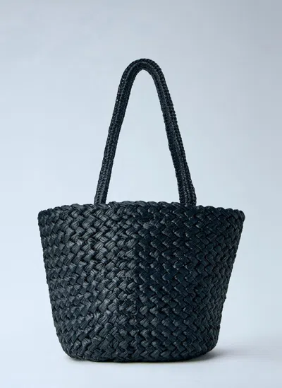 The Row Estelle Two Medium Raffia Bag In Black
