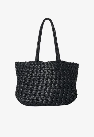 The Row Estelle Two Woven Raffia Tote Bag In Black