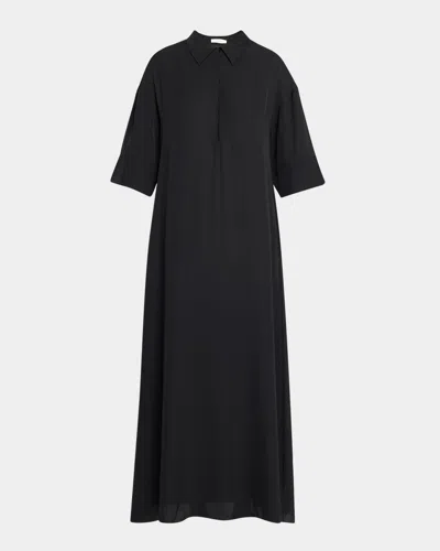The Row Eveline 3/4-sleeve Maxi Shift Shirtdress In Black