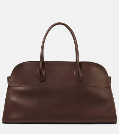 The Row Ew Margaux Large Leather Tote Bag In Burgundy