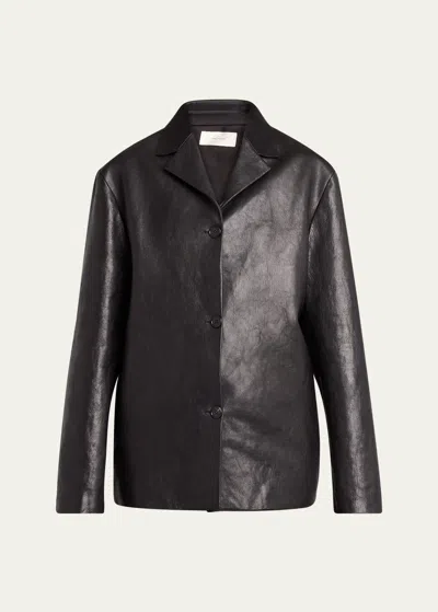 The Row Fabian Leather Single-breasted Jacket In Black
