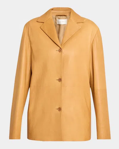 The Row Fabian Single-breasted Leather Jacket In Brown