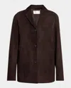 The Row Fabian Suede Single-breasted Jacket In Brown