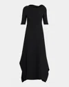 The Row Faede Draped Back Long Silk Dress In Black