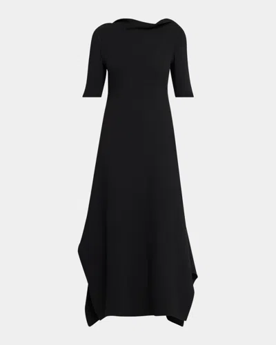 The Row Faede Draped Back Long Silk Dress In Black