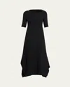 The Row Faede Draped Back Long Silk Dress In Black