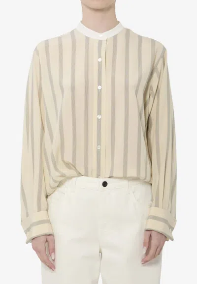 The Row Embroidered Silk Falco Shirt In Animal Print