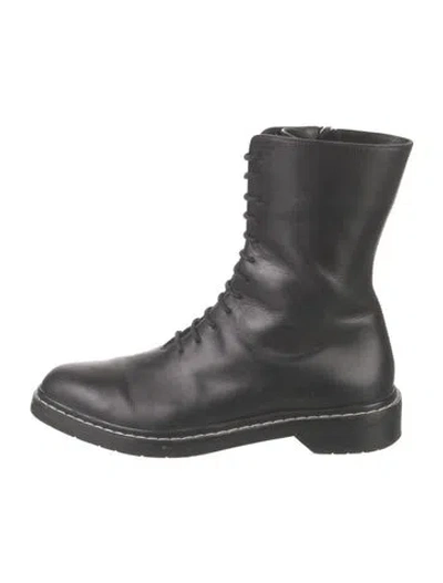 Pre-owned The Row Fara Leather Combat Boots In Black