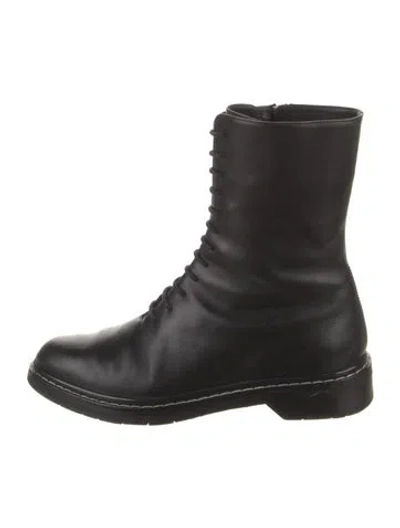 Pre-owned The Row Fara Leather Combat Boots In Black
