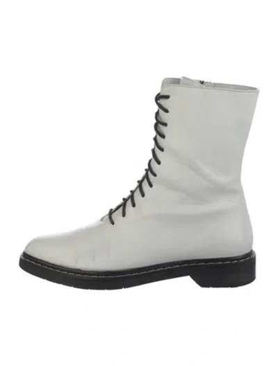 Pre-owned The Row Fara Leather Combat Boots In White