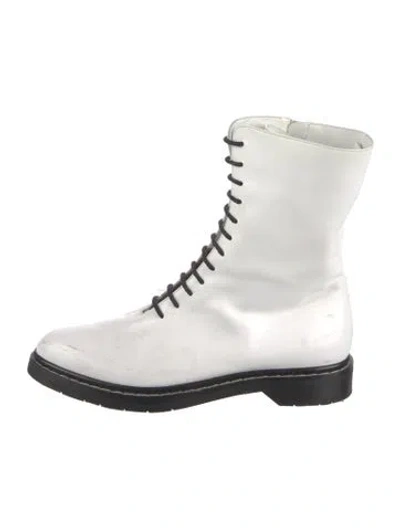 Pre-owned The Row Fara Leather Combat Boots In White