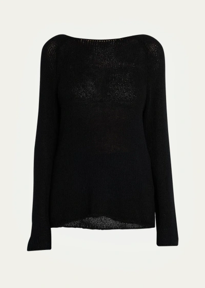 The Row Fausto Boat-neck Open-knit Silk Sweater In Black