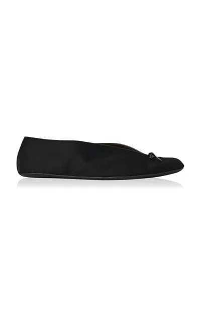 The Row Fay Bow Wool Flats In Black
