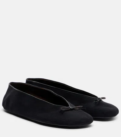 The Row Fay Bow-detail Cotton Ballet Flats In Black
