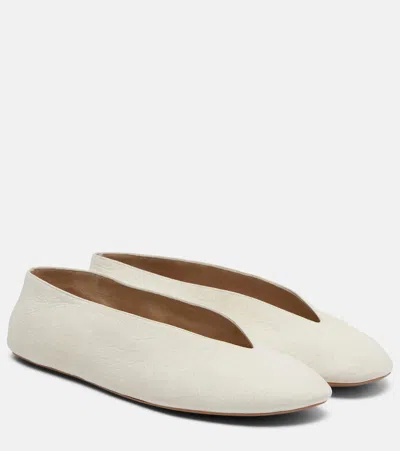 The Row Fay Two Leather Ballet Flats In White