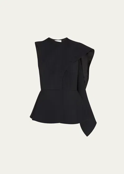The Row Fayna Peplum Vest With Draped Panel In Black
