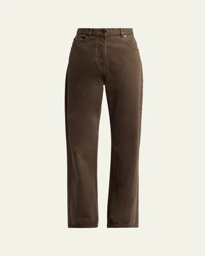 The Row Finbar Straight-leg Cotton Jeans In Brown