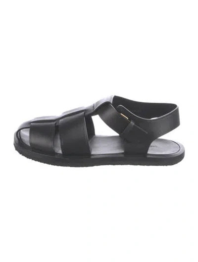 Pre-owned The Row Fisherman Crepe Leather Slingback Sandals In Black