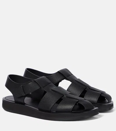 The Row Fisherman Leather Sandals In Black